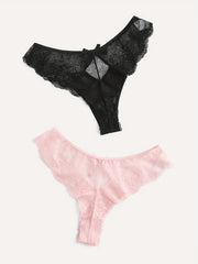 2 Pack Plus Size Sexy Panties Set Floral Lace Cut Out Bow Knot Briefs