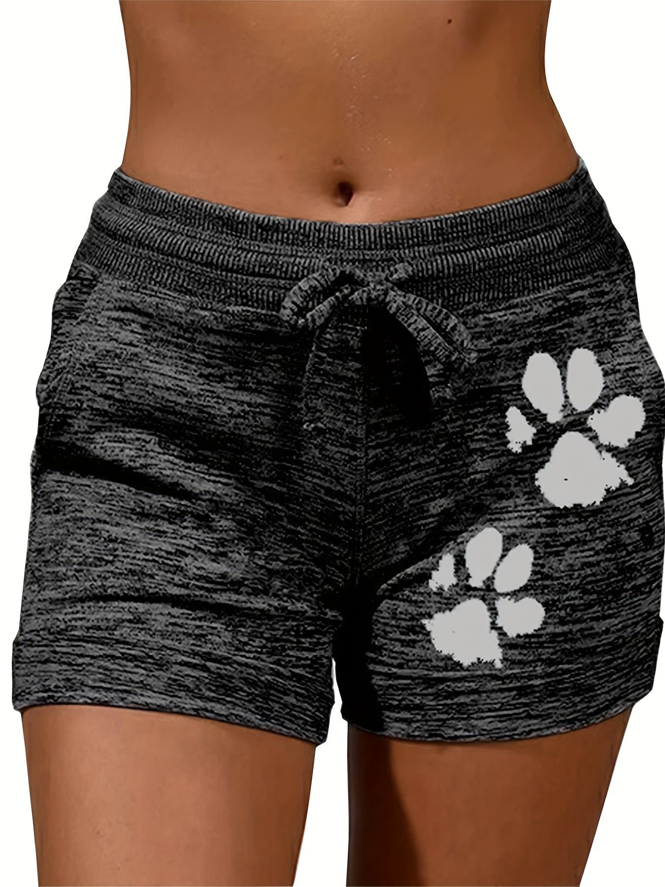 Dog Paw Print Shorts Elastic Waist Summer Women's Clothing