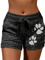 Dog Paw Print Shorts Elastic Waist Summer Women's Clothing