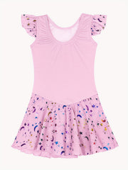 Girls Star Graphic High Stretch Ruffled Sleeve Ballet Dance Dress