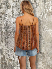 Ethnic Print Spaghetti Strap Top Boho V neck Sleeveless Cami Top