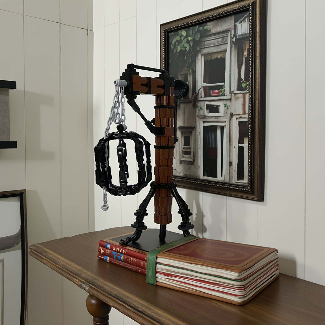 Dark Industrial Style Medieval Torture Rack Model with Chains and Iron Cage