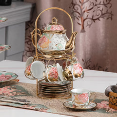 20pcs Ceramics Tea Set with Metal Holder European Ceramic Tea Set