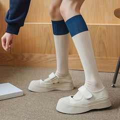 Striped Crew Calf Socks College Style Knee High Stockings