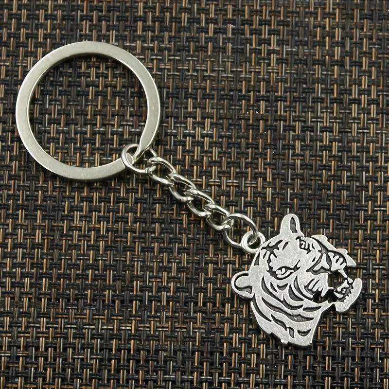Vintage Silvery Tiger Keychain Pendant Animal Bag Ornament Key Ring