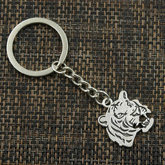 Vintage Silvery Tiger Keychain Pendant Animal Bag Ornament Key Ring