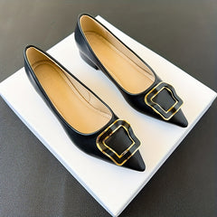 Women's Metallic Buckle Slip On Block Heel Shoes