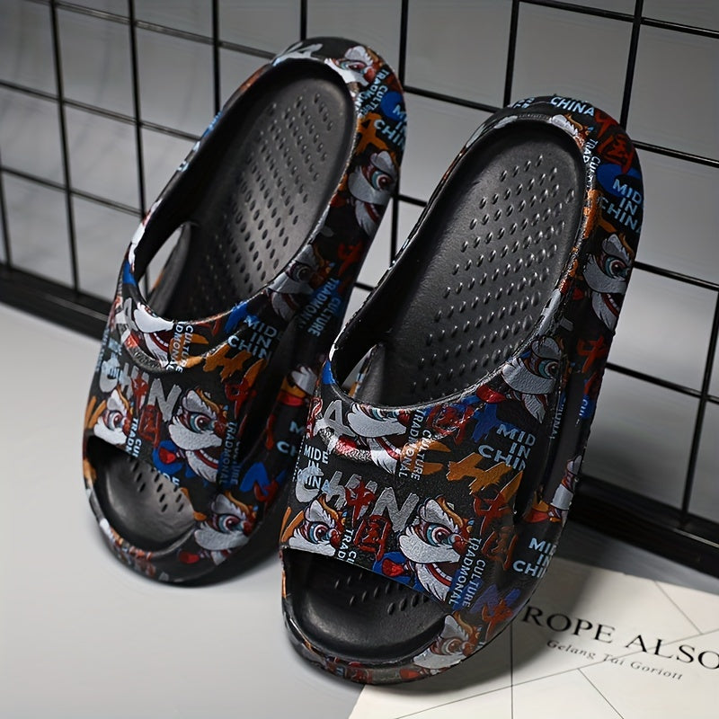 Men's Printed Slides Quick Dry Non-Slip Indoor & Outdoor Summer Comfort