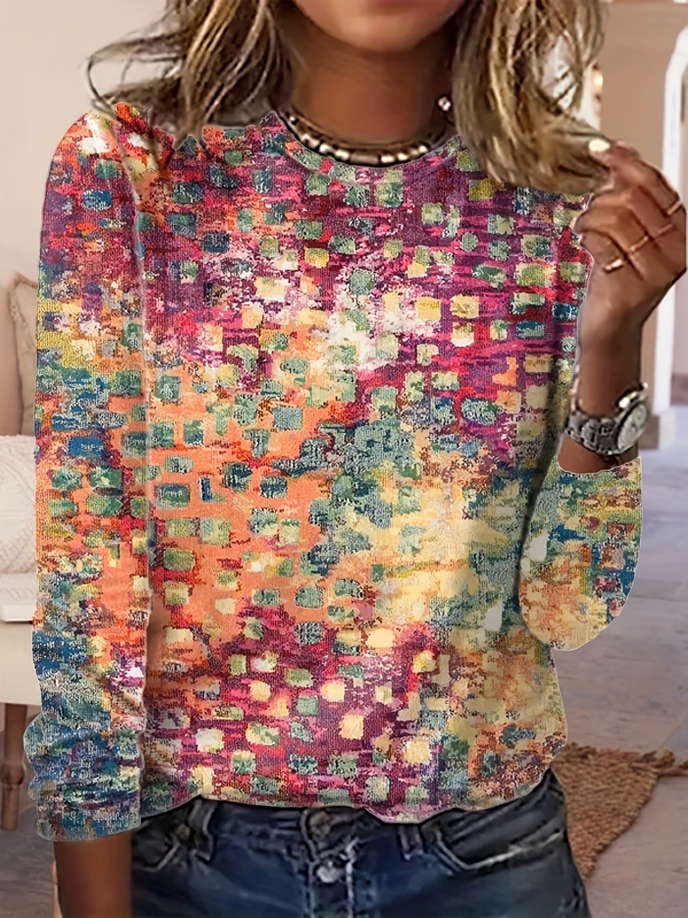 Print Crew Neck Sweatshirt for Women