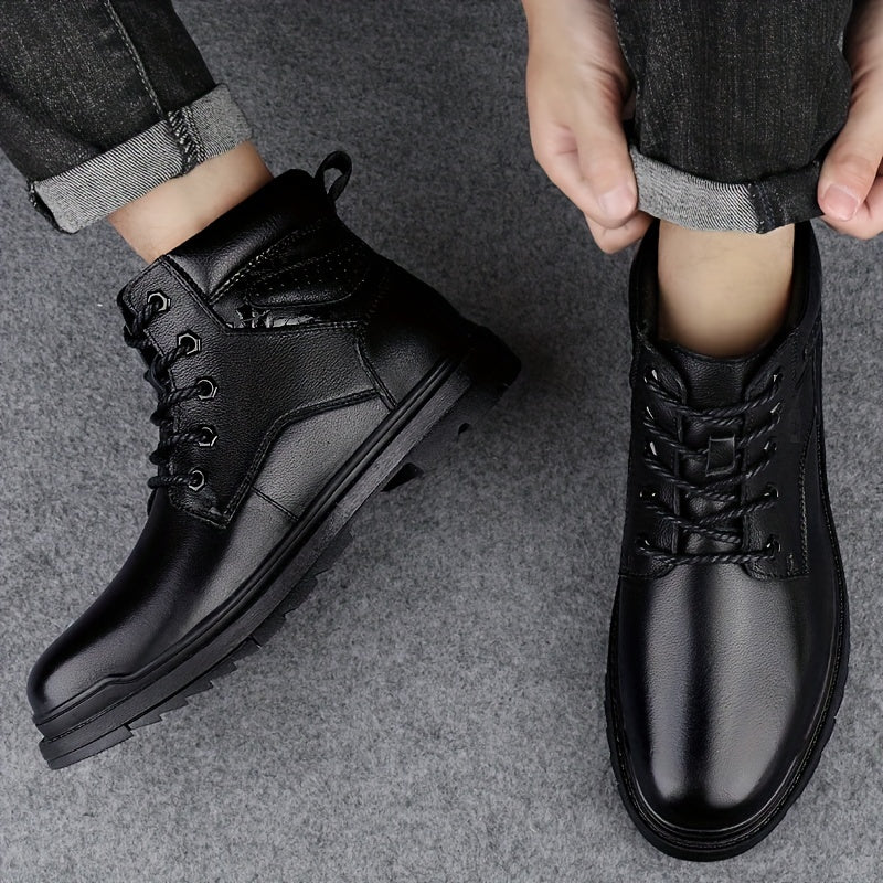 LAORENTOU Men's Leather Snow Boots Anti skid Lace up Shoes For Outdoor Winter