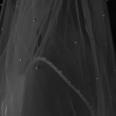Double Layer Bridal Veil with Faux Pearls & Wavy Edge 1 Meter Long