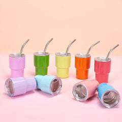 2oz Stainless Steel Insulated Mini Cup with Straw for Coffee, Car, and Travel
