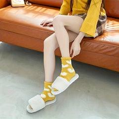 Heart Print Fuzzy Floor Socks Women's Stockings