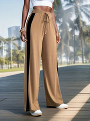 Colorblock High Rise Knot Wide Leg Trousers for Plus Size Women