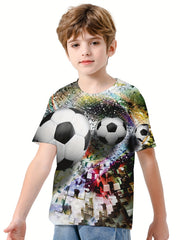 Boys' 3D Football T Shirt Stretch Fabric Short Sleeves