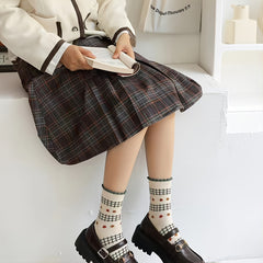5 Pairs Women's Retro Bowknot Mid Tube Socks