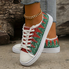 Colorblock Christmas Tree Lace-Up Flat Shoes for Women