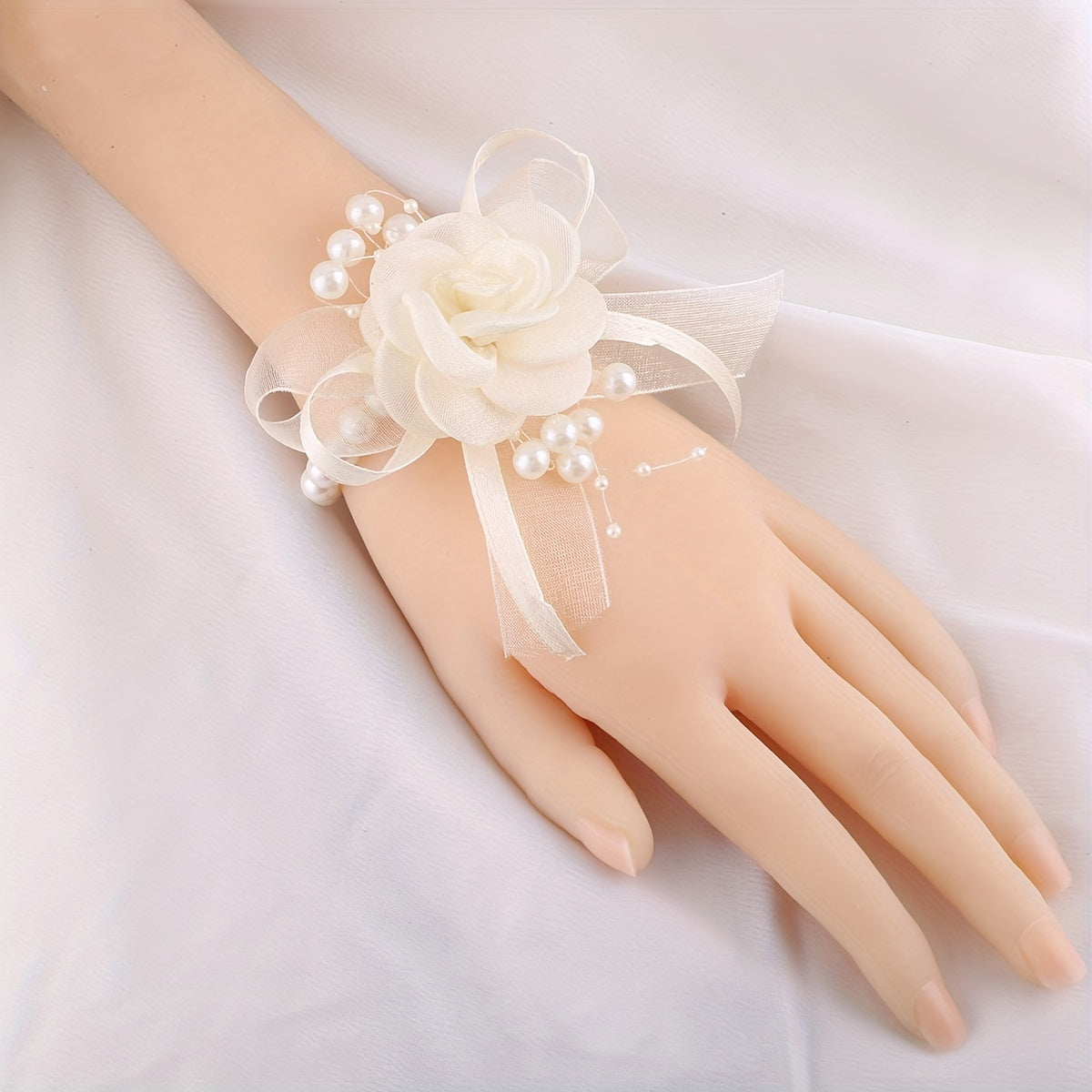 Mesha Flower Bridesmaid Wristband Faux Pearl Wedding Accessories Bridal