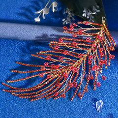 Vintage Bridal Headpiece Red Feather Hair Accessory for Weddings