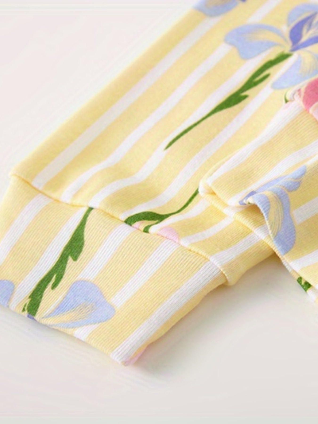 Girl's 2pcs Pajama Set Floral Stripe Print Loungewear 100% Cotton