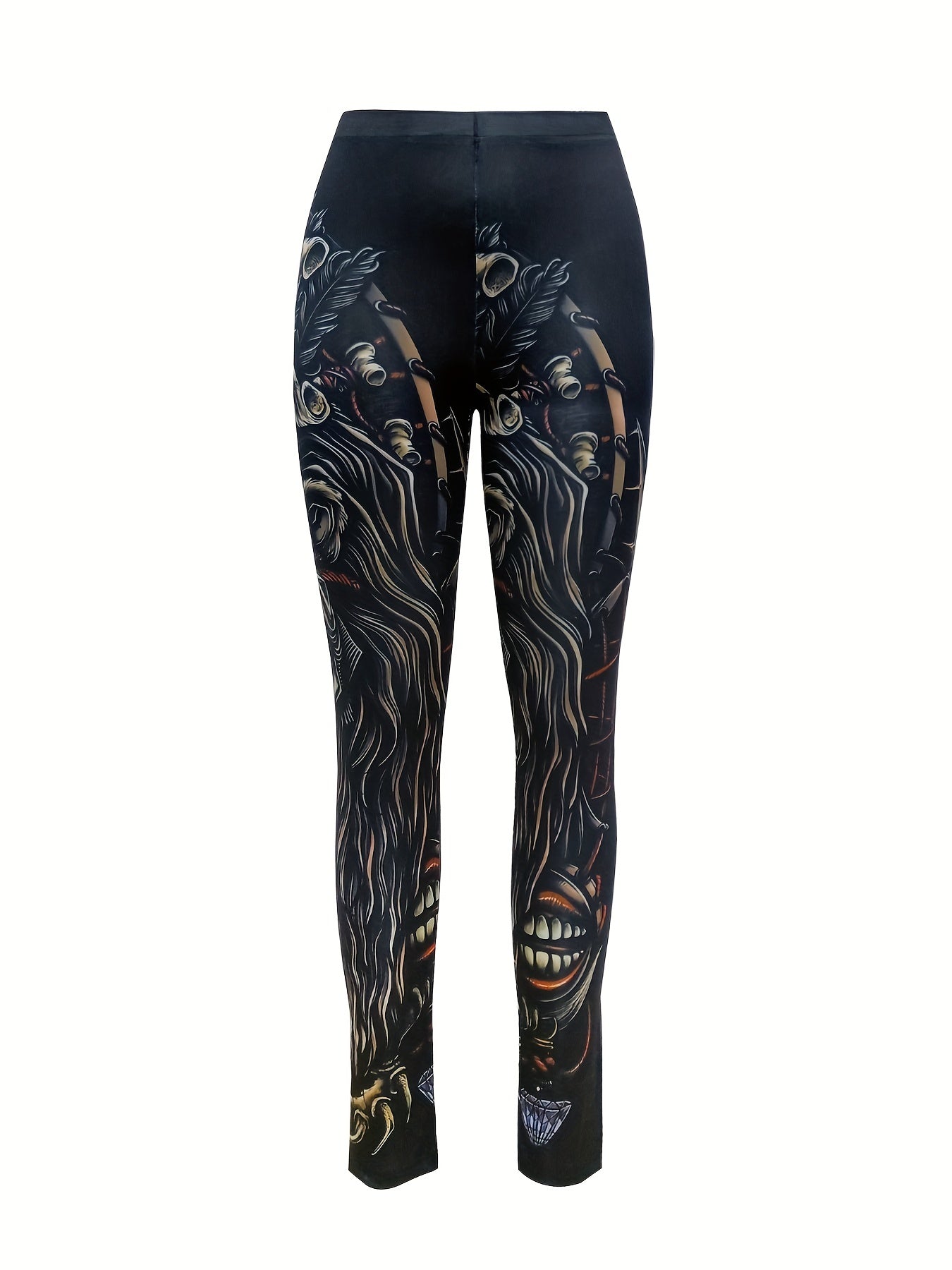 Gothic Skull Print Skinny Leggings High Waist Stretchy Leggings