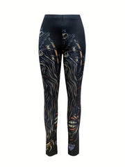 Gothic Skull Print Skinny Leggings High Waist Stretchy Leggings