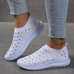 Women's Rhinestone Knit Slip-On Sock Shoes