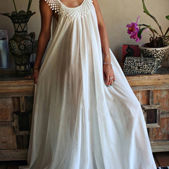 Boho Dress Women's Plus Lace Round Neck Loose Fit Dress