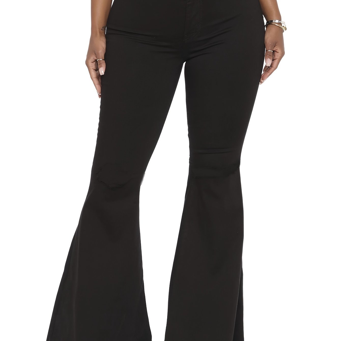 Solid Button Fly High Rise Flared Leg Jeans
