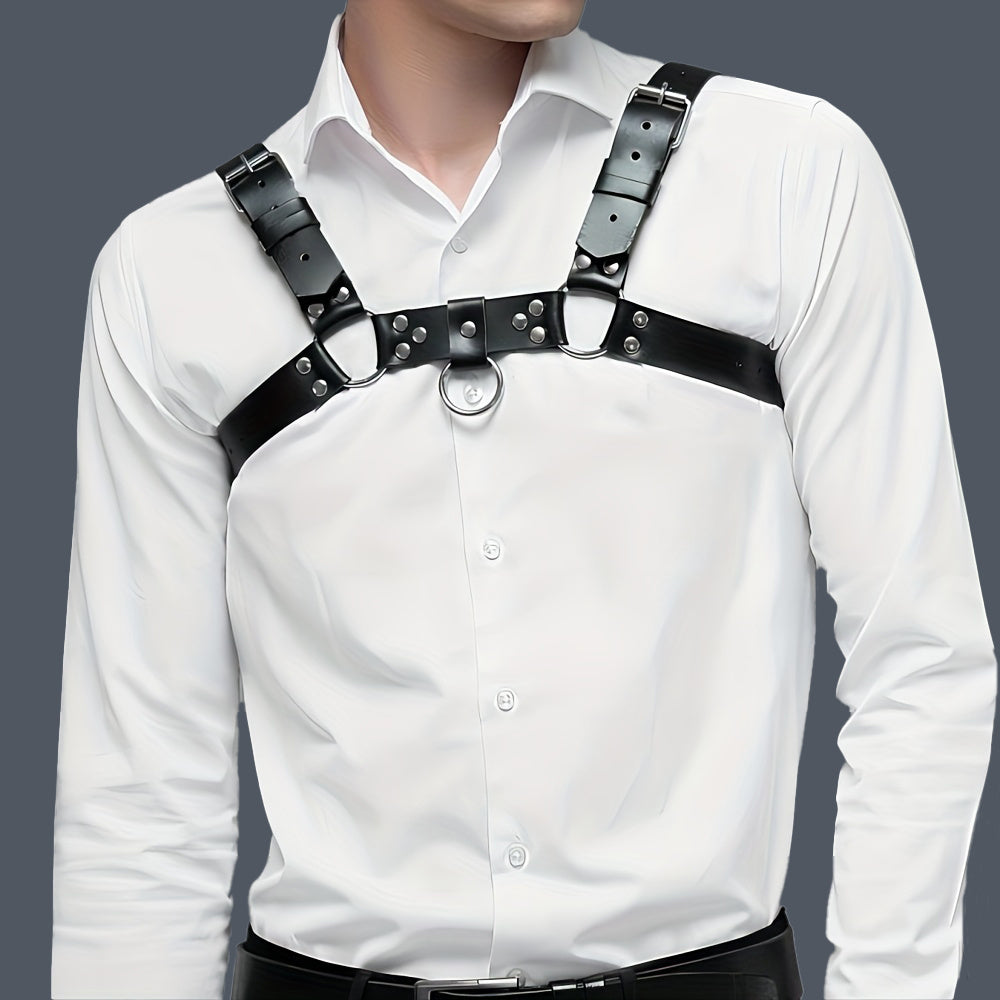 Men's Gothic Leather Suspenders for Stage Performance