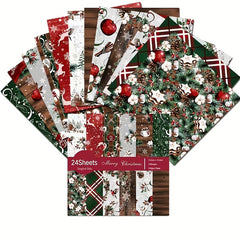 24pcs Christmas Scrapbook Paper Vintage Patterns Crafting Supplies