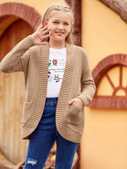 Girls Winter Cardigan Sweater With Fringes & Pockets, Ages 7-14