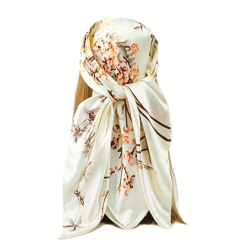 Silk Thin Square Scarf Satin Bandana Flower Print Head Wraps For Women