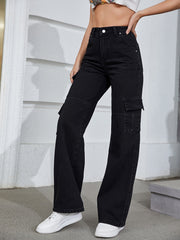 High Waist Straight Jeans Wide Leg Denim Pants