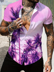 Coconut Tree Print Men's Casual Short Sleeve Shirt