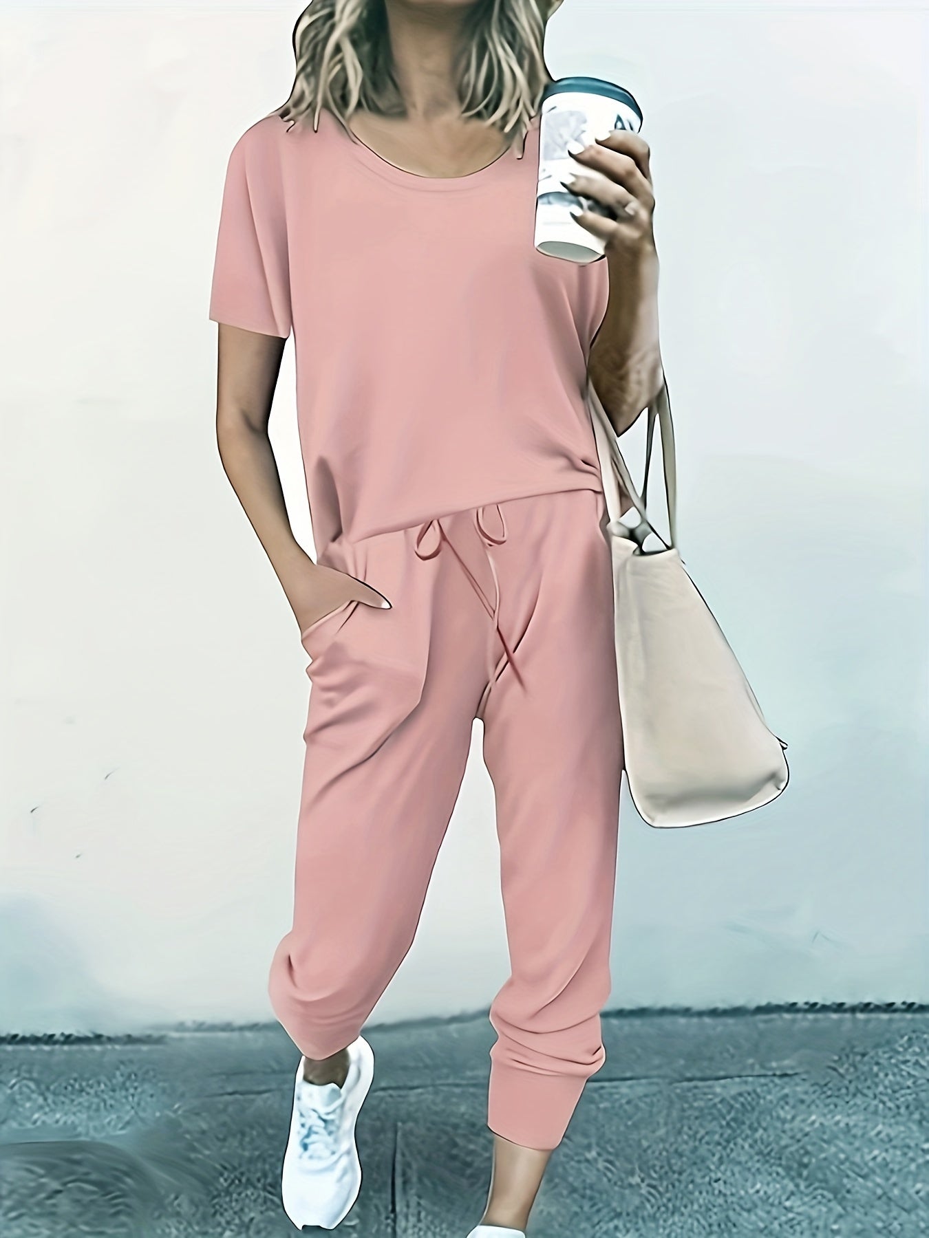 Solid Round Neck Tee & Joggers Set