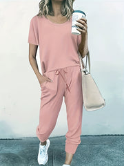 Solid Round Neck Tee & Joggers Set