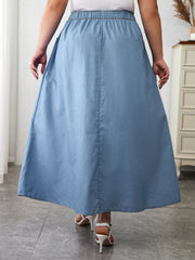 Boho Denim Skirt High Rise Maxi Denim Skirt With Pockets