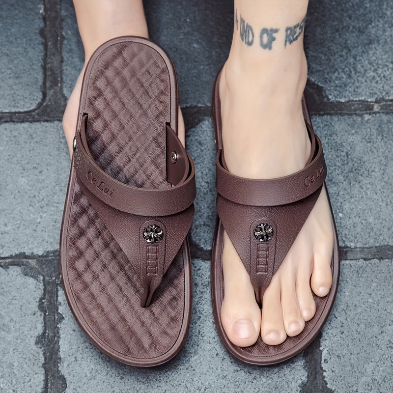 Men's PU Leather Thong Sandals Non Slip Flip Flops