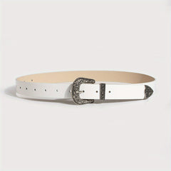 Women Classic Western Buckle Belt Vintage PU Leather Cowgirl Waist Belt