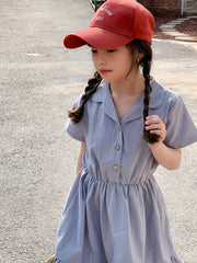 Girls Cotton One Piece Dress Short Sleeve Crew Neck Kids Summer Clothing
