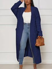 Cable Knit Open Front Cardigan with Pockets