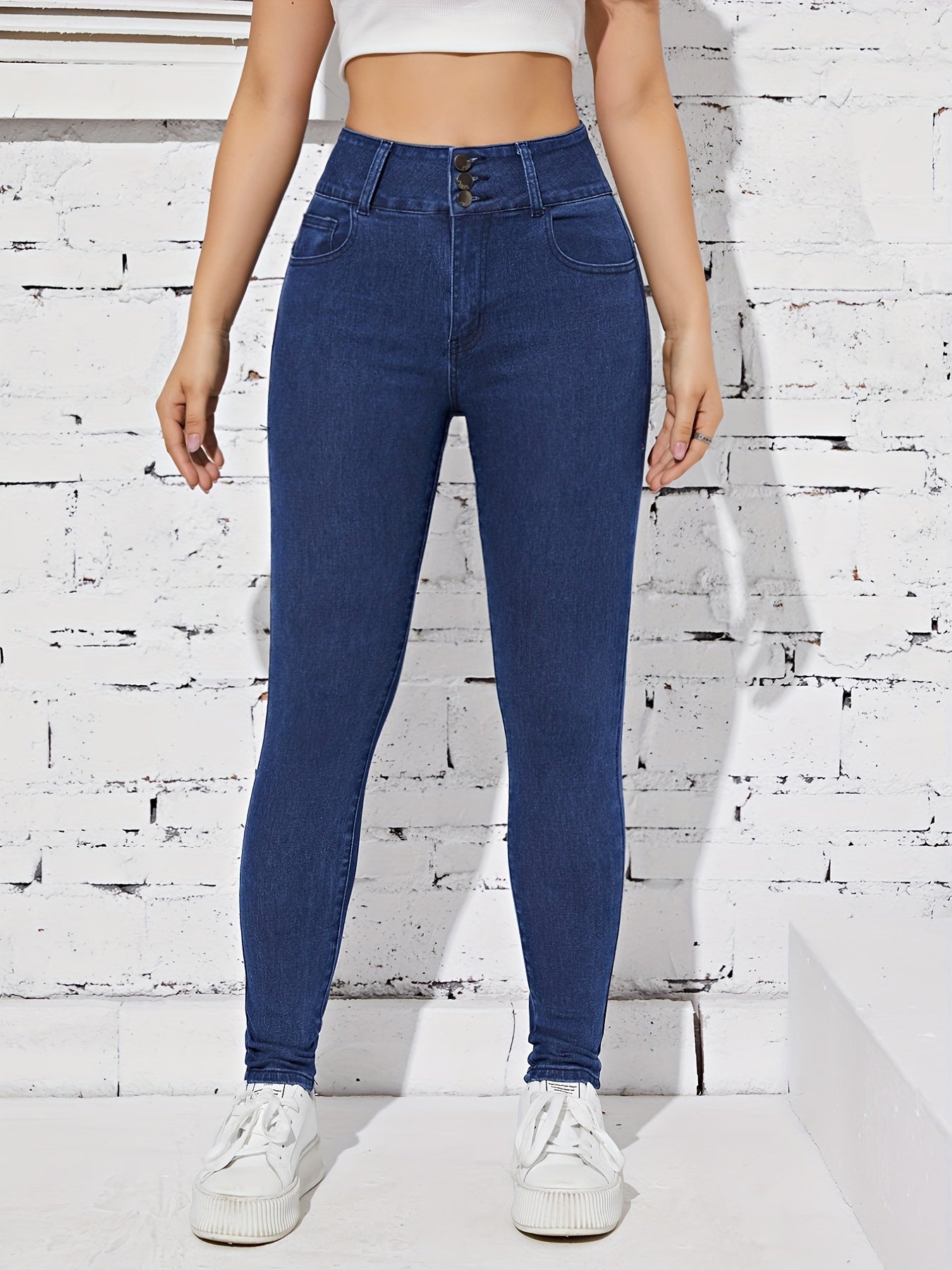 High Stretch Straight Jeans Slash Pockets Versatile Denim Pants