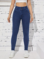 High Stretch Straight Jeans Slash Pockets Versatile Denim Pants