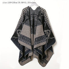 Boho Vintage Cashmere Plaid Jacquard Large Shawl Windproof Cape Scarf