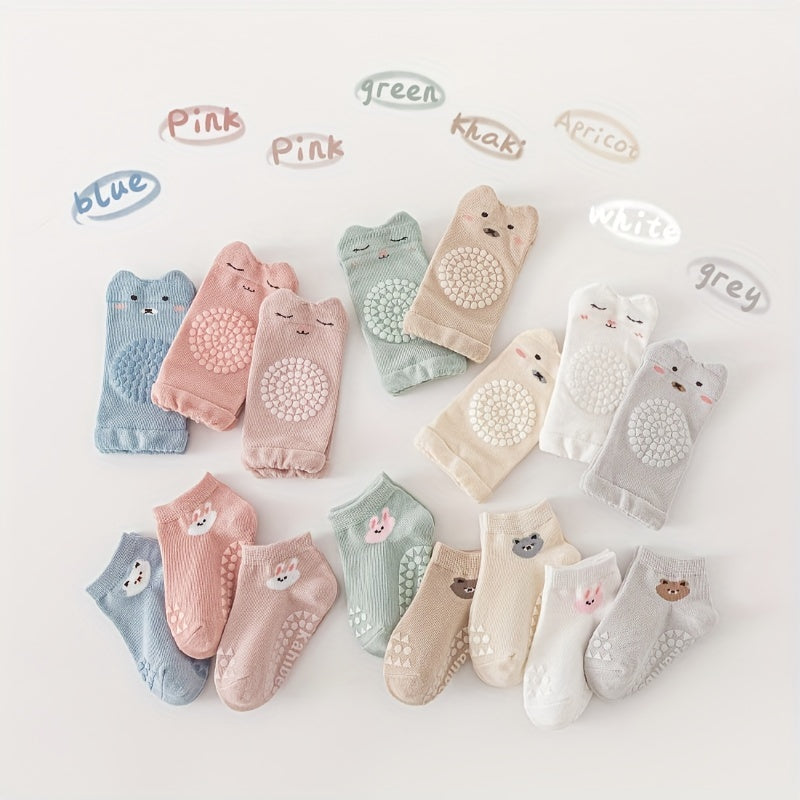 2Pcs Baby Girls Silicone Knee Sleeves & Non-slip Socks Set