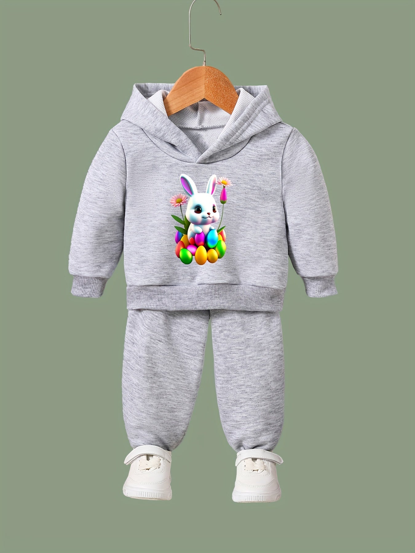 OERYUI Easter Bunny Print Hoodies Pants Set For Kids