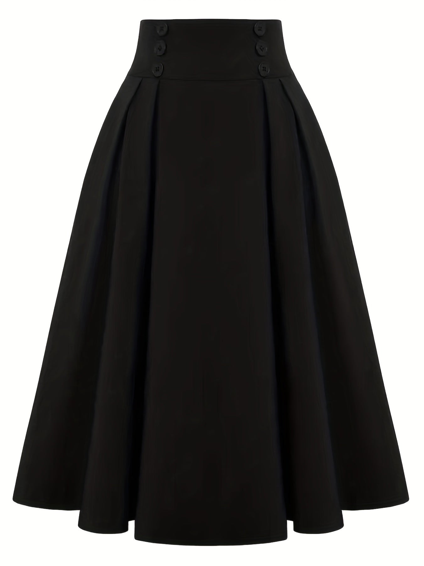 Button Front High Waist Solid Pleated Skirt