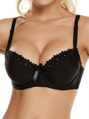 Lace Embroidery Push Up Padded Bra Women's Lingerie