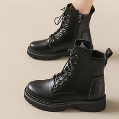 Women's Winter Lace-up Combat Boots Fleece Lined Thick Platform Mid Calf